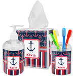 Nautical Anchors & Stripes Acrylic Bathroom Accessories Set w/ Name or Text