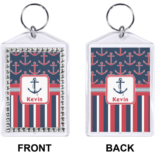 Nautical Anchors & Stripes Bling Keychain (Front + Back)