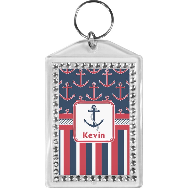 Custom Nautical Anchors & Stripes Bling Keychain (Personalized)