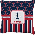 Nautical Anchors & Stripes Faux-Linen Throw Pillow 16" (Personalized)