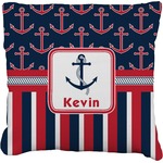 Nautical Anchors & Stripes Faux-Linen Throw Pillow 18" (Personalized)