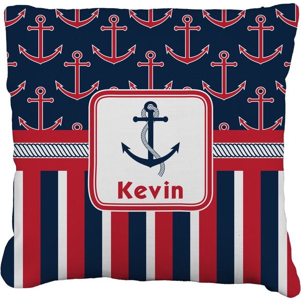 Custom Nautical Anchors & Stripes Faux-Linen Throw Pillow 18" (Personalized)