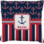 Nautical Anchors & Stripes Faux-Linen Throw Pillow 20" (Personalized)
