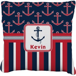 Nautical Anchors & Stripes Faux-Linen Throw Pillow 20" (Personalized)