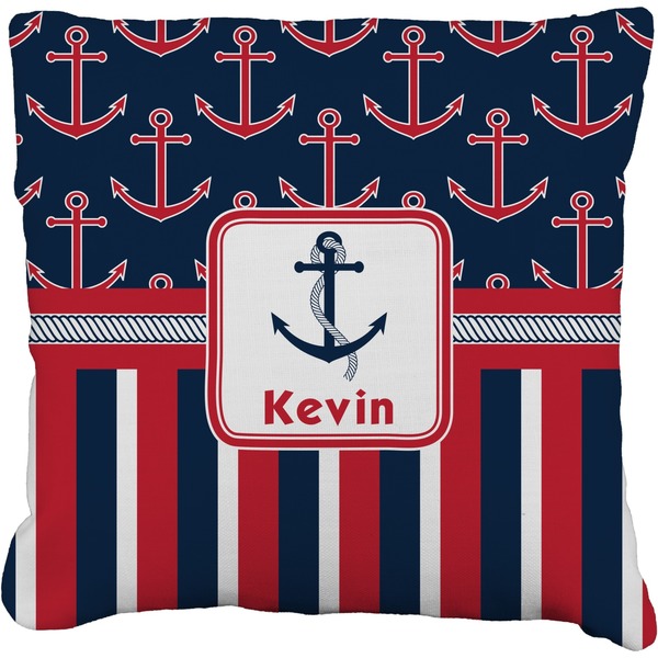 Custom Nautical Anchors & Stripes Faux-Linen Throw Pillow 20" (Personalized)