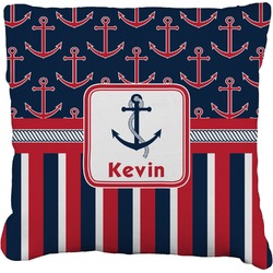 Nautical Anchors & Stripes Faux-Linen Throw Pillow 26" (Personalized)