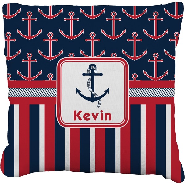 Custom Nautical Anchors & Stripes Faux-Linen Throw Pillow 26" (Personalized)