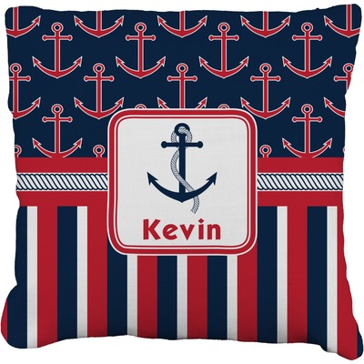 Nautical Anchors & Stripes Faux-Linen Throw Pillow (Personalized)