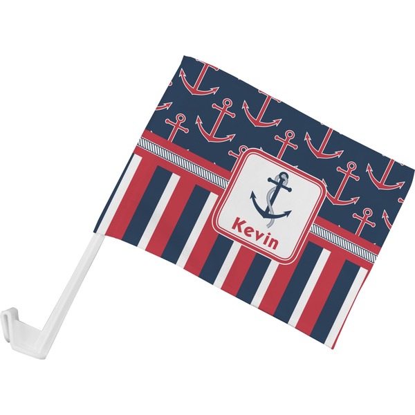 Custom Nautical Anchors & Stripes Car Flag - Small w/ Name or Text