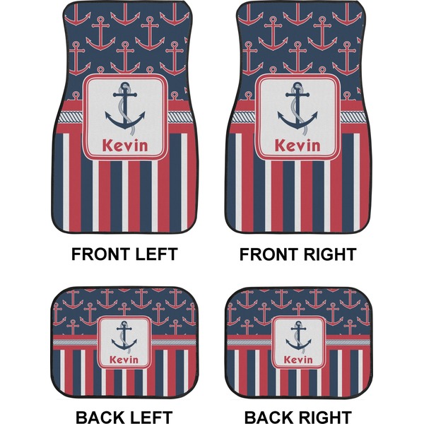 Nautical Anchors & Stripes Car Floor Mats Set (2F + 2B)