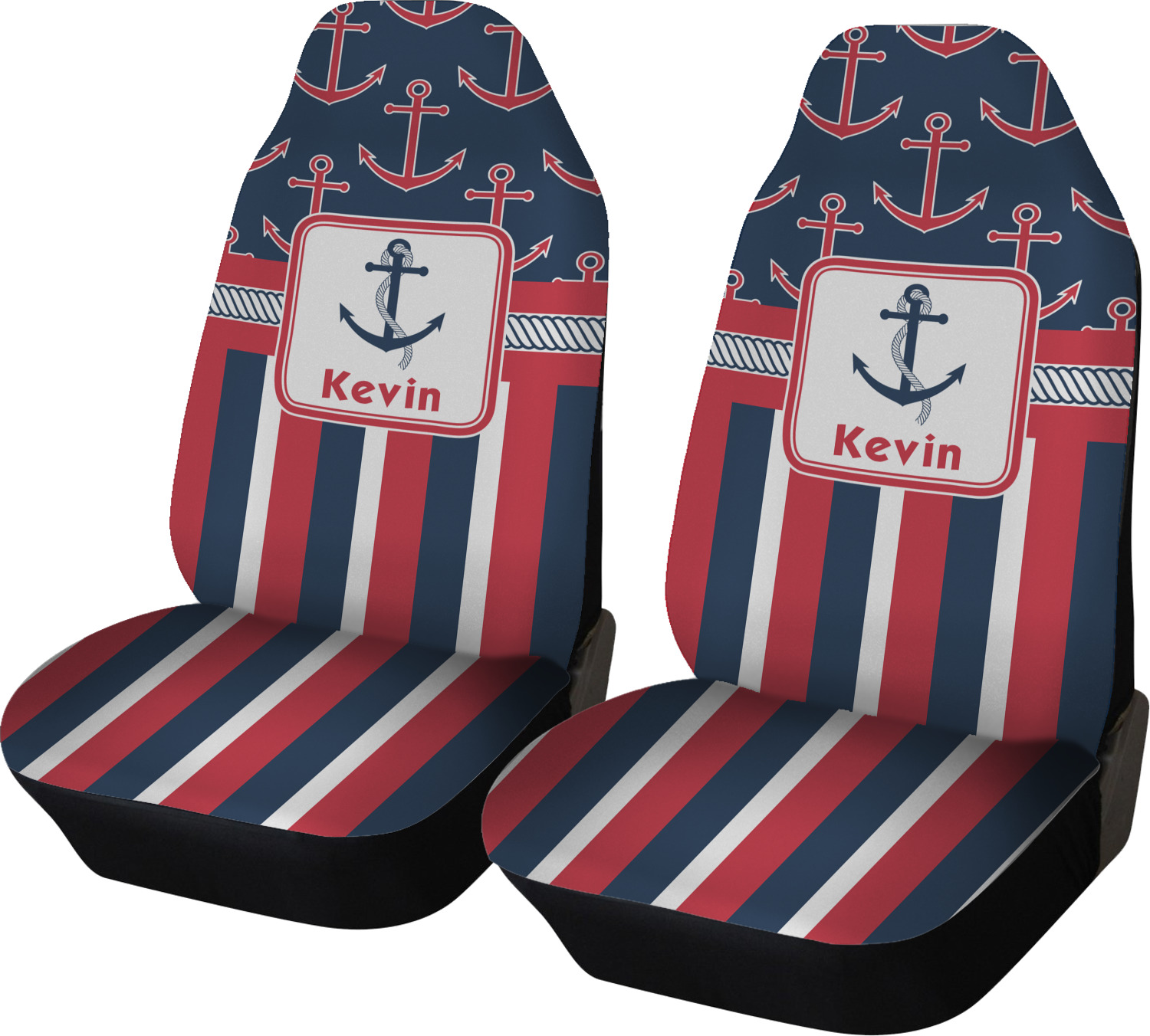 Nautical Anchors & Stripes Car Seat Covers (Set of Two) (Personalized