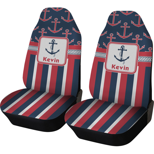 Custom Nautical Anchors & Stripes Car Seat Covers (Set of Two) (Personalized)