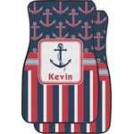 Nautical Anchors & Stripes Car Floor Mats (Front Seat) (Personalized)