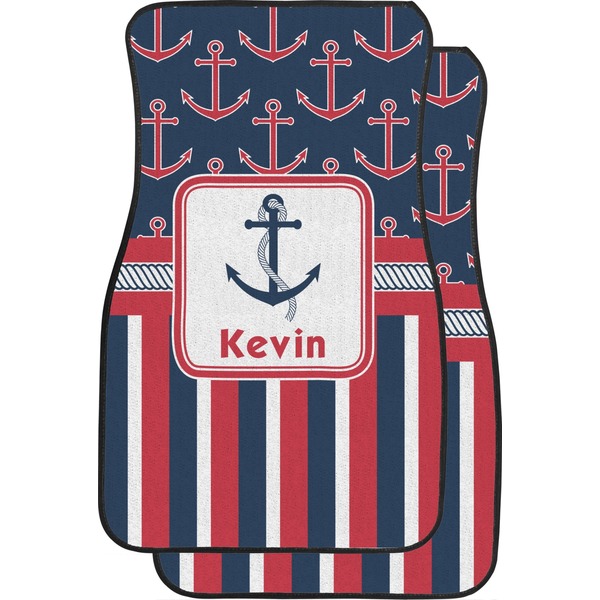 Custom Nautical Anchors & Stripes Car Floor Mats (Front Seat) (Personalized)