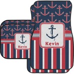 Nautical Anchors & Stripes Car Floor Mats Set - 2 Front & 2 Back (Personalized)