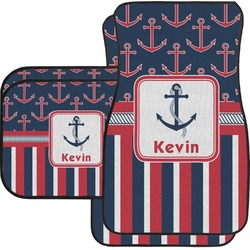 Nautical Anchors & Stripes Car Floor Mats Set - 2 Front & 2 Back (Personalized)