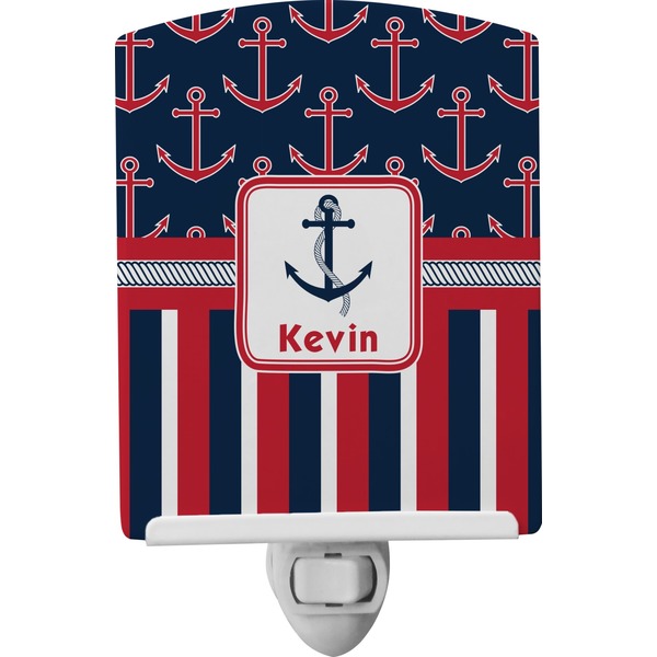 Custom Nautical Anchors & Stripes Ceramic Night Light (Personalized)