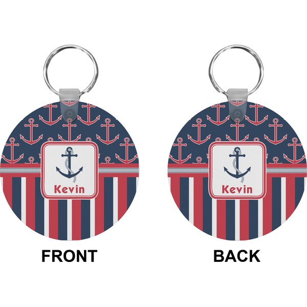 Nautical Anchors & Stripes Circle Keychain (Front + Back)
