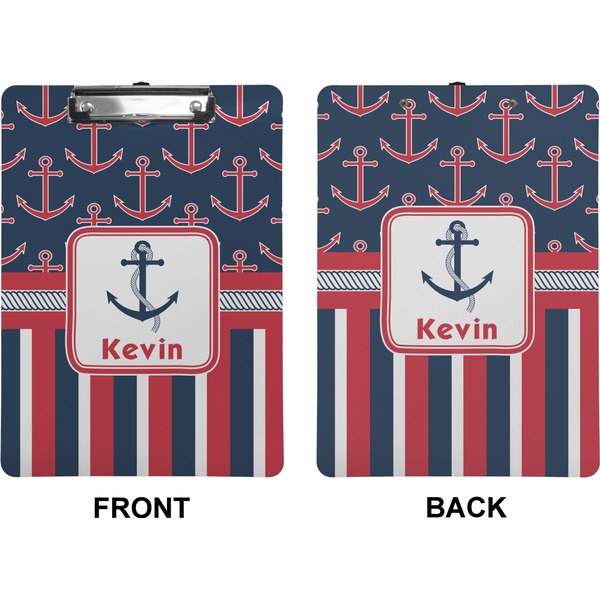 Nautical Anchors & Stripes Clipboard (Letter) (Front + Back)