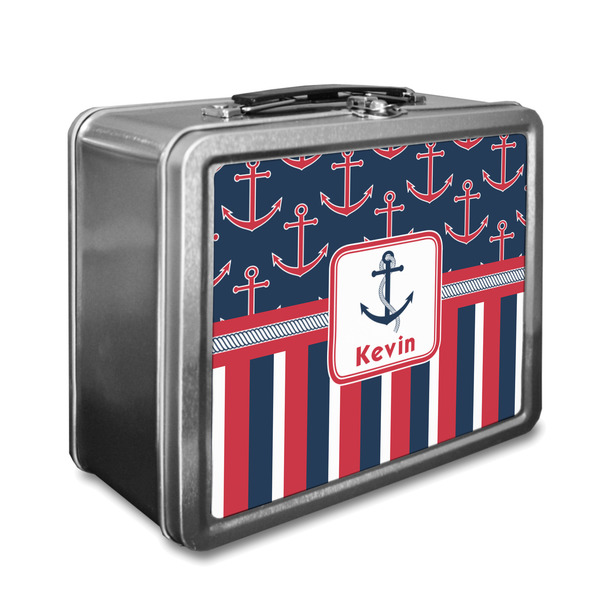 Custom Nautical Anchors & Stripes Lunch Box (Personalized)