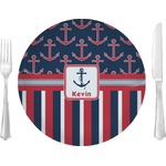 Nautical Anchors & Stripes 10" Glass Lunch / Dinner Plates - Single or Set (Personalized)