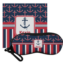 Nautical Anchors & Stripes Eyeglass Case & Cloth (Personalized)