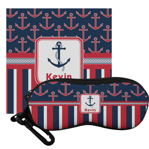 Custom Nautical Anchors & Stripes Eyeglass Case & Cloth (Personalized)