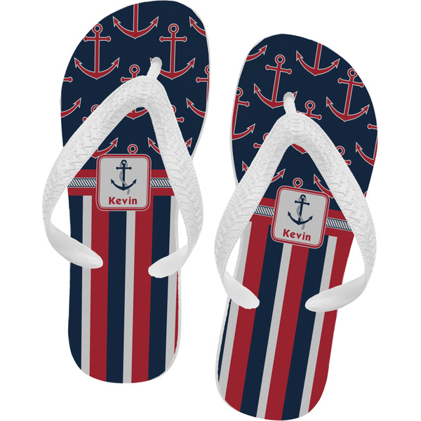Custom Nautical Anchors & Stripes Flip Flops - Large (Personalized)