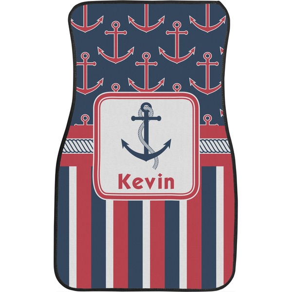 Nautical Anchors & Stripes Front Seat Car Mat