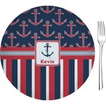 Nautical Anchors & Stripes 8" Glass Appetizer / Dessert Plates - Single or Set (Personalized)