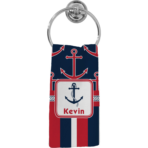 Custom Nautical Anchors & Stripes Hand Towel - Full Print (Personalized)