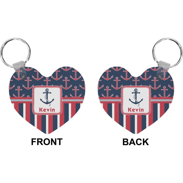 Nautical Anchors & Stripes Heart Keychain (Front + Back)