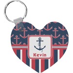 Nautical Anchors & Stripes Heart Plastic Keychain w/ Name or Text