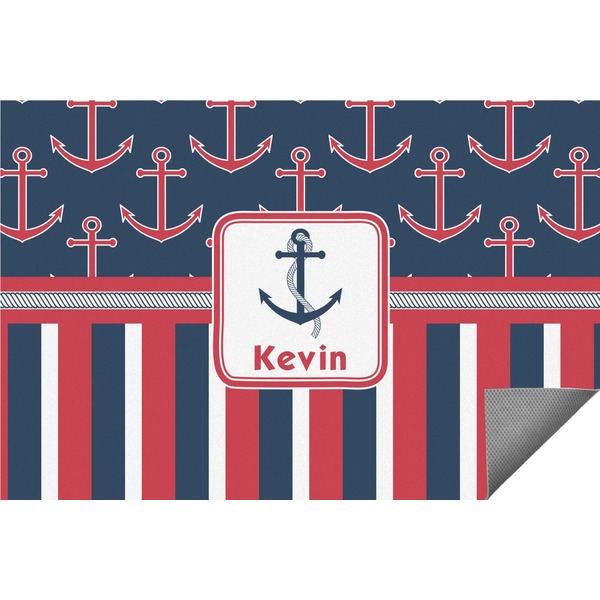 Custom Nautical Anchors & Stripes Indoor / Outdoor Rug (Personalized)