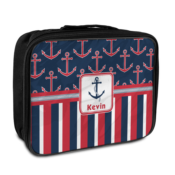 Custom Nautical Anchors & Stripes Insulated Lunch Bag (Personalized)