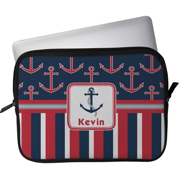 Custom Nautical Anchors & Stripes Laptop Sleeve / Case - 13" (Personalized)