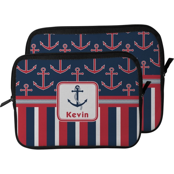 Nautical Anchors & Stripes Laptop Sleeve (Size Comparison)