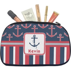 Nautical Anchors & Stripes Makeup / Cosmetic Bag - Medium (Personalized)