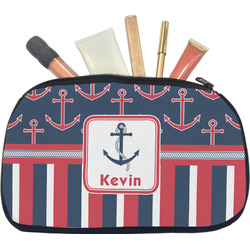 Nautical Anchors & Stripes Makeup / Cosmetic Bag - Medium (Personalized)