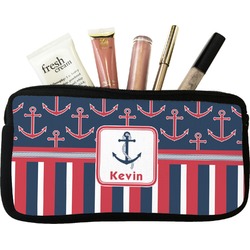 Nautical Anchors & Stripes Makeup / Cosmetic Bag - Small (Personalized)