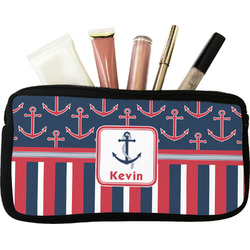 Nautical Anchors & Stripes Makeup / Cosmetic Bag (Personalized)