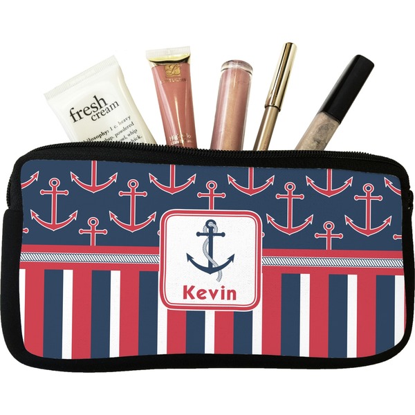 Custom Nautical Anchors & Stripes Makeup / Cosmetic Bag - Small (Personalized)
