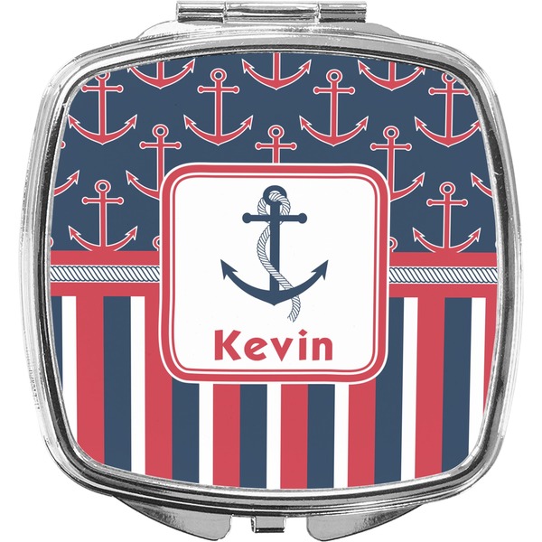 Custom Nautical Anchors & Stripes Compact Makeup Mirror (Personalized)