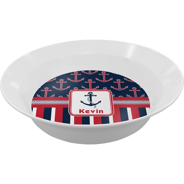 Custom Nautical Anchors & Stripes Melamine Bowl - 12 oz (Personalized)