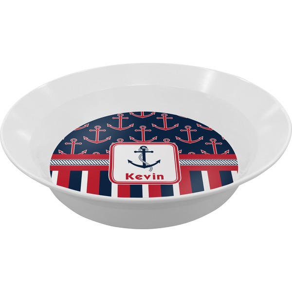 Custom Nautical Anchors & Stripes Melamine Bowl (Personalized)