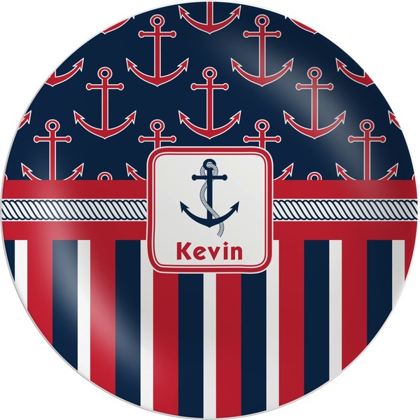 Custom Nautical Anchors & Stripes Melamine Plate (Personalized)