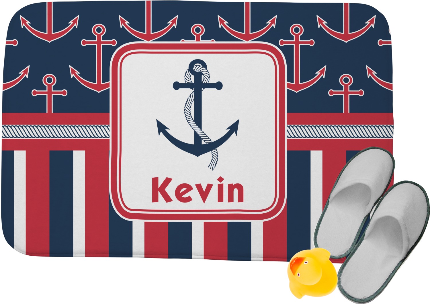 Custom Nautical Anchors & Stripes Memory Foam Bath Mat (Personalized