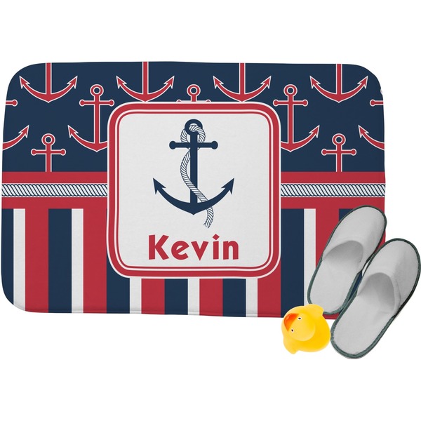 Custom Nautical Anchors & Stripes Memory Foam Bath Mat (Personalized)