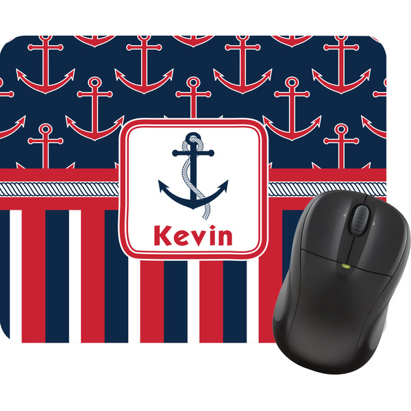 Custom Nautical Anchors & Stripes Rectangular Mouse Pad (Personalized)