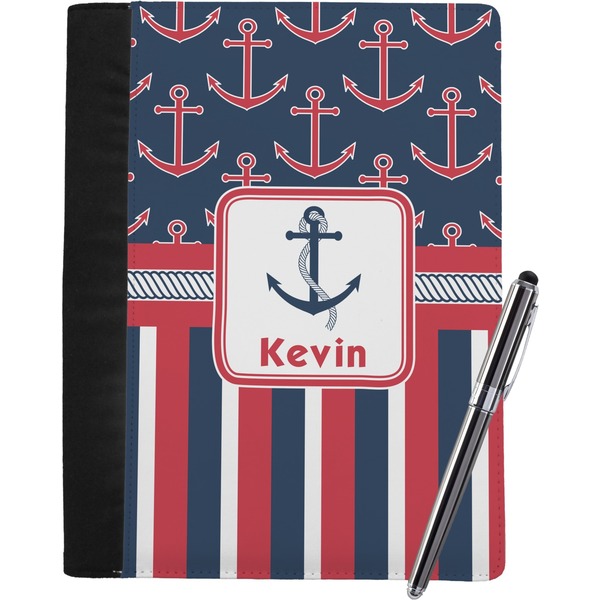 Custom Nautical Anchors & Stripes Notebook Padfolio - Large w/ Name or Text